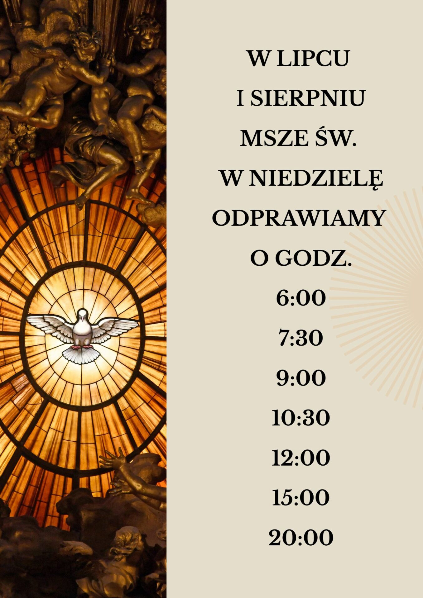 Niedzielne Msze św. w lipcu i sierpniu